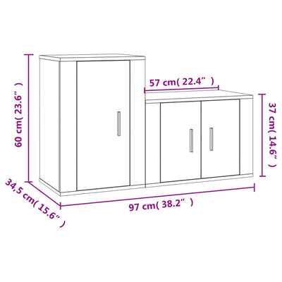 2 Piece TV Cabinet Set Black Engineered Wood