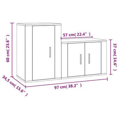 2 Piece TV Cabinet Set High Gloss White Engineered Wood