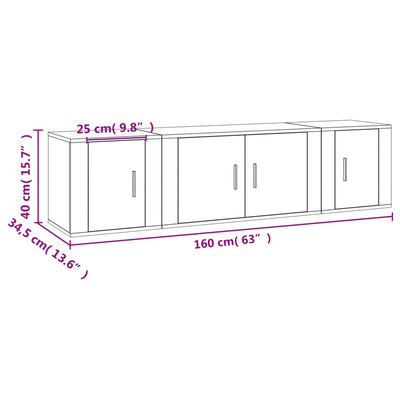 3 Piece TV Cabinet Set White Engineered Wood