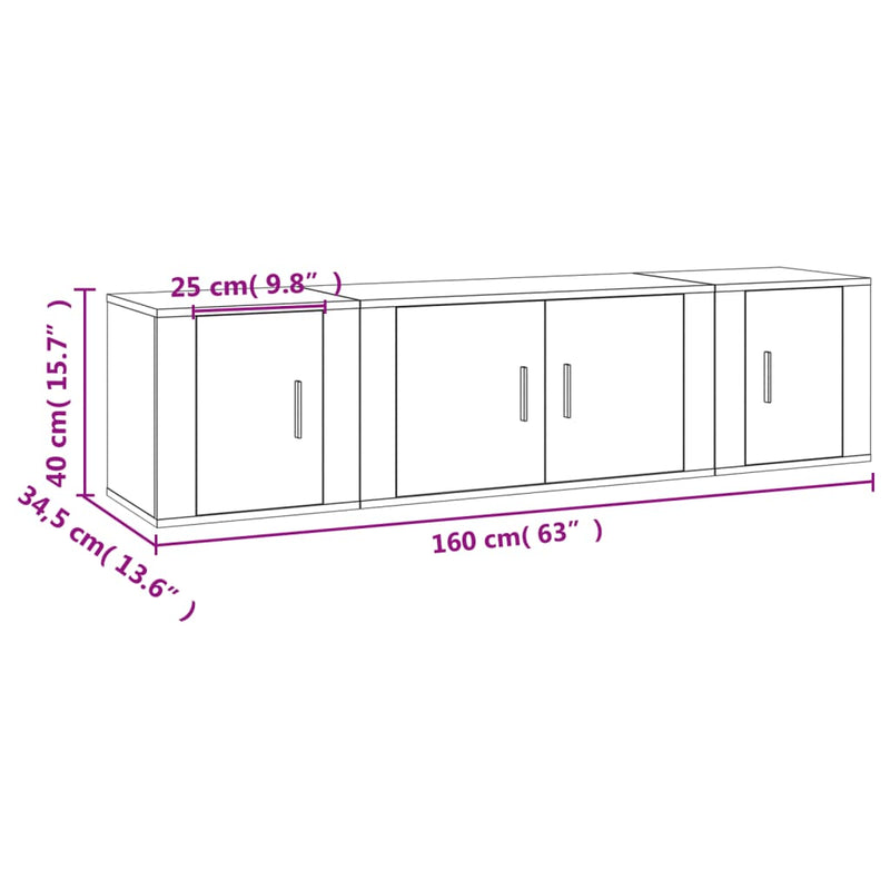 3 Piece TV Cabinet Set White Engineered Wood