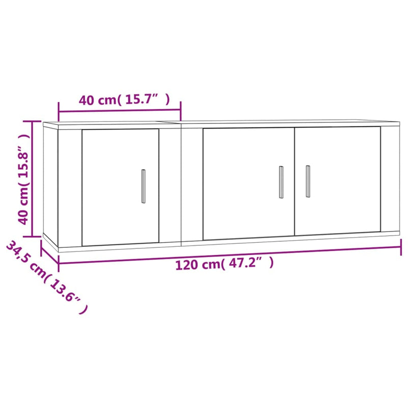 2 Piece TV Cabinet Set White Engineered Wood