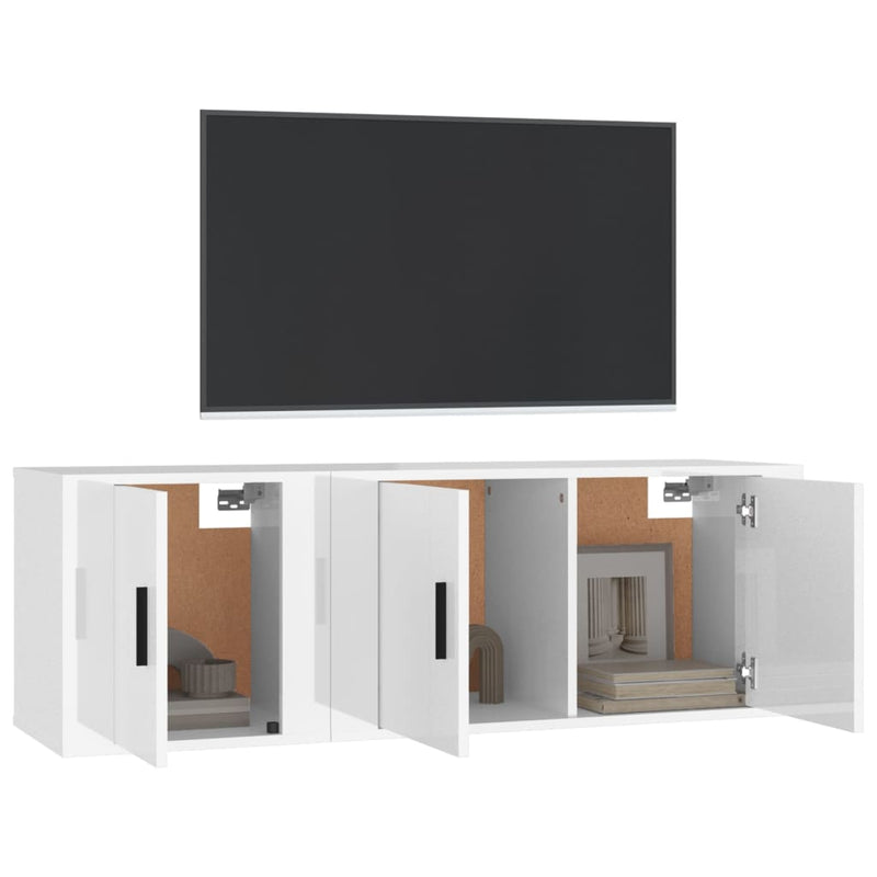 2 Piece TV Cabinet Set High Gloss White Engineered Wood