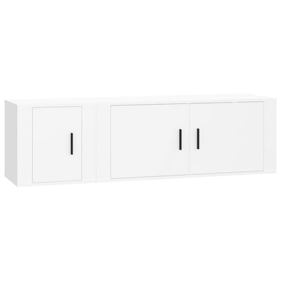 2 Piece TV Cabinet Set White Engineered Wood