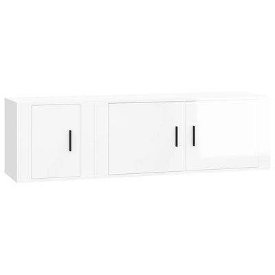 2 Piece TV Cabinet Set High Gloss White Engineered Wood