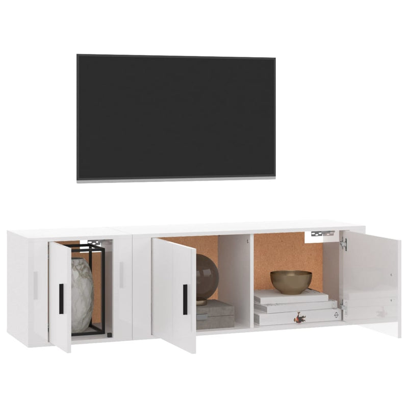 2 Piece TV Cabinet Set High Gloss White Engineered Wood