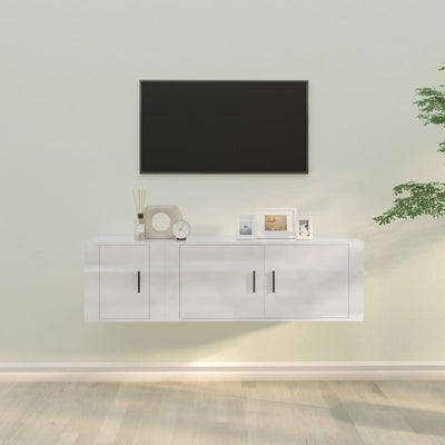 2 Piece TV Cabinet Set High Gloss White Engineered Wood