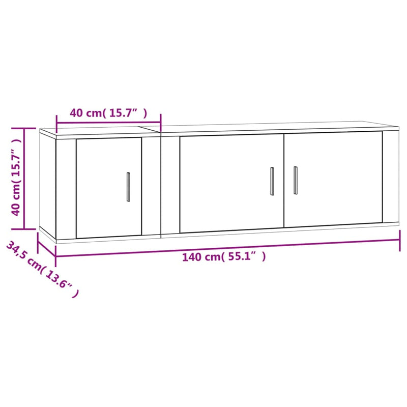 2 Piece TV Cabinet Set Brown Oak Engineered Wood