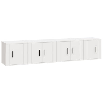 4 Piece TV Cabinet Set White Engineered Wood