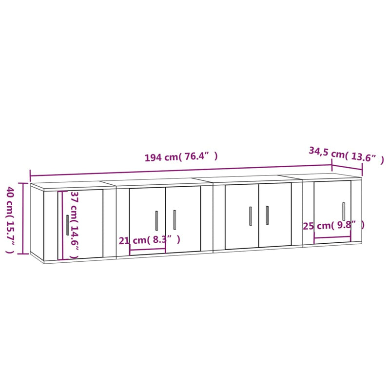 4 Piece TV Cabinet Set White Engineered Wood