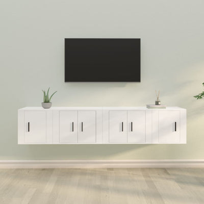 4 Piece TV Cabinet Set White Engineered Wood