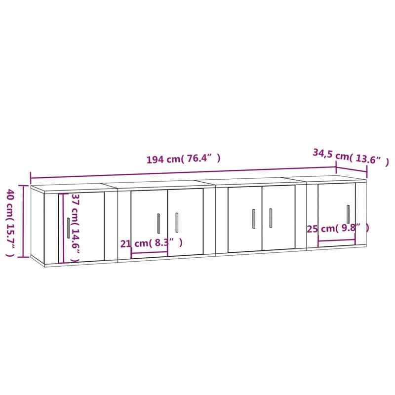 4 Piece TV Cabinet Set Brown Oak Engineered Wood