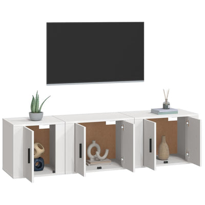 3 Piece TV Cabinet Set White Engineered Wood