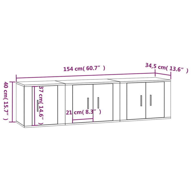 3 Piece TV Cabinet Set White Engineered Wood