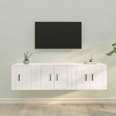 3 Piece TV Cabinet Set White Engineered Wood