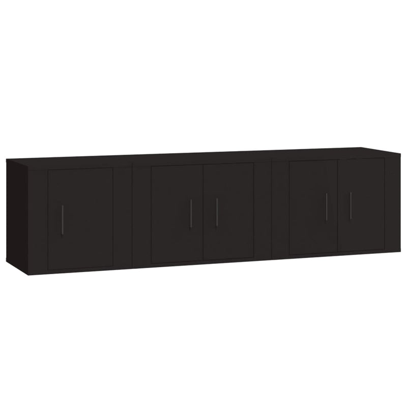 3 Piece TV Cabinet Set Black Engineered Wood