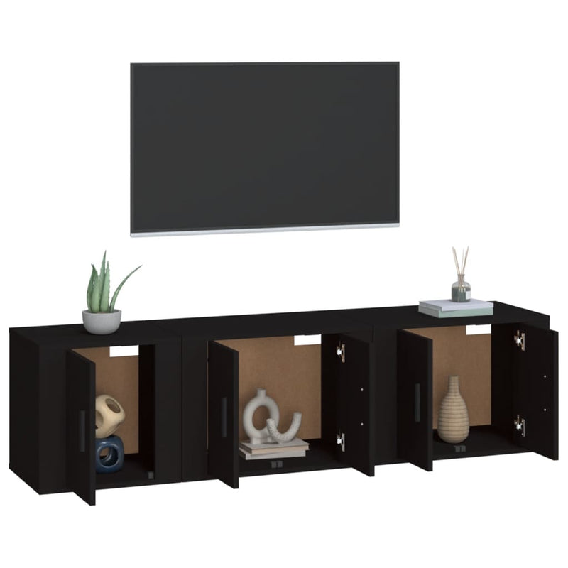 3 Piece TV Cabinet Set Black Engineered Wood