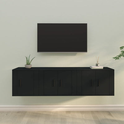 3 Piece TV Cabinet Set Black Engineered Wood