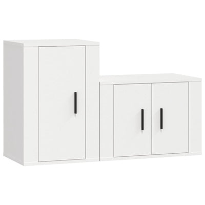 2 Piece TV Cabinet Set White Engineered Wood