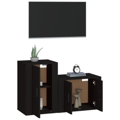 2 Piece TV Cabinet Set Black Engineered Wood