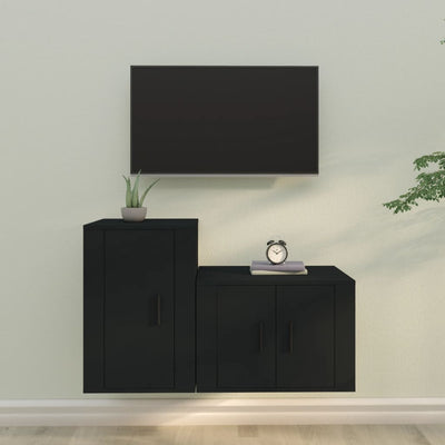 2 Piece TV Cabinet Set Black Engineered Wood