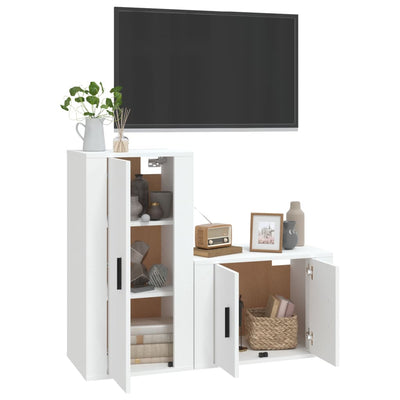 2 Piece TV Cabinet Set White Engineered Wood