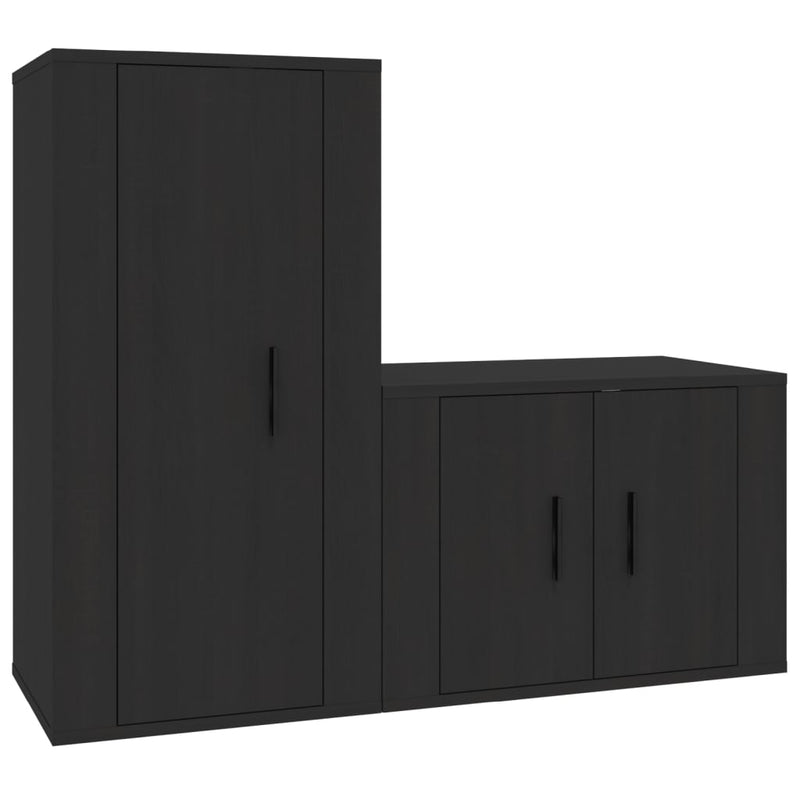 2 Piece TV Cabinet Set Black Engineered Wood