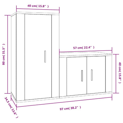 2 Piece TV Cabinet Set Black Engineered Wood