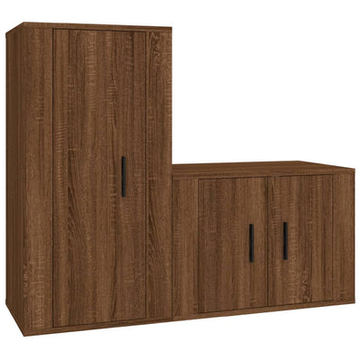 2 Piece TV Cabinet Set Brown Oak Engineered Wood