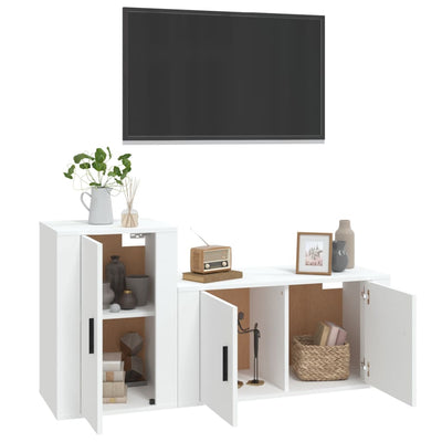 2 Piece TV Cabinet Set White Engineered Wood