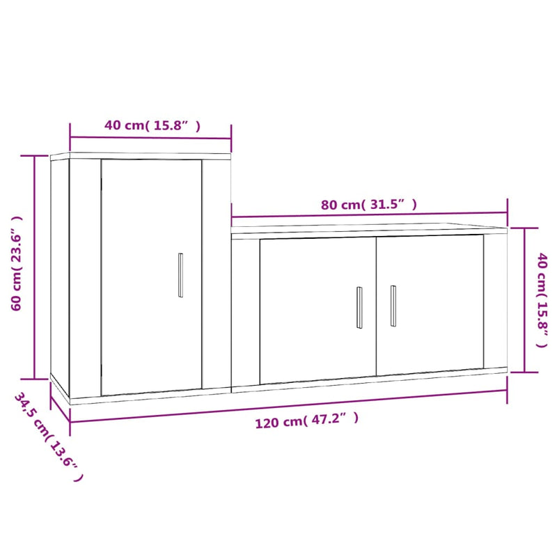 2 Piece TV Cabinet Set White Engineered Wood