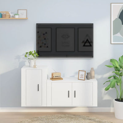 2 Piece TV Cabinet Set White Engineered Wood