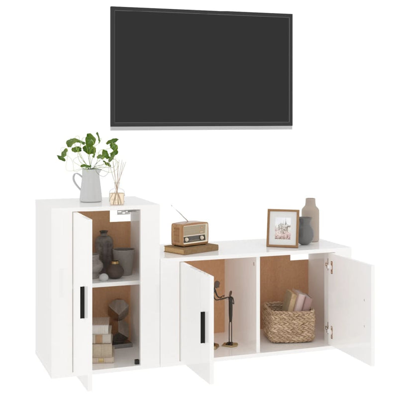 2 Piece TV Cabinet Set High Gloss White Engineered Wood