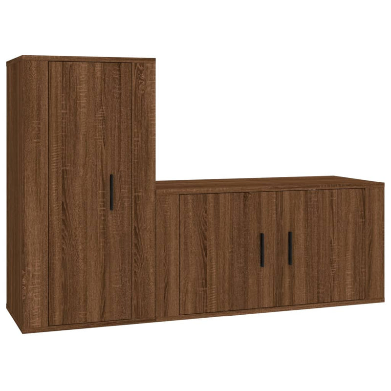 2 Piece TV Cabinet Set Brown Oak Engineered Wood