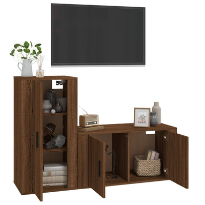 2 Piece TV Cabinet Set Brown Oak Engineered Wood