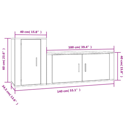 2 Piece TV Cabinet Set Brown Oak Engineered Wood