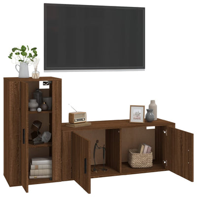 2 Piece TV Cabinet Set Brown Oak Engineered Wood