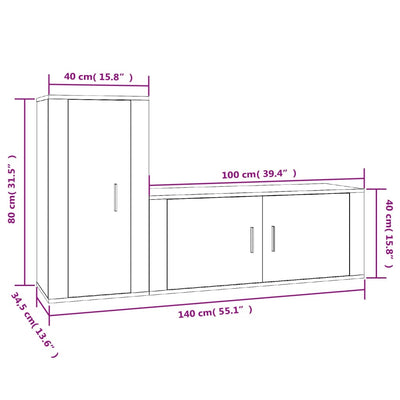 2 Piece TV Cabinet Set Brown Oak Engineered Wood