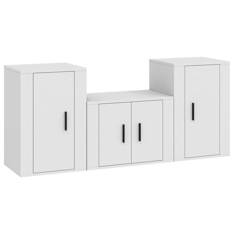 3 Piece TV Cabinet Set White Engineered Wood