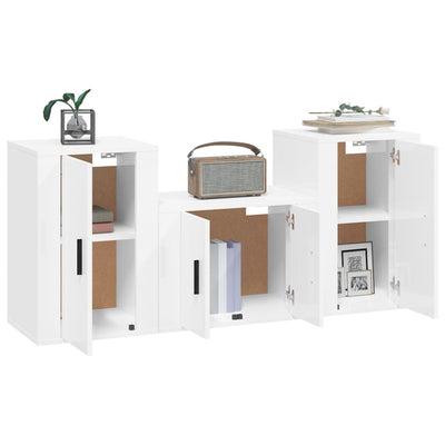 3 Piece TV Cabinet Set High Gloss White Engineered Wood