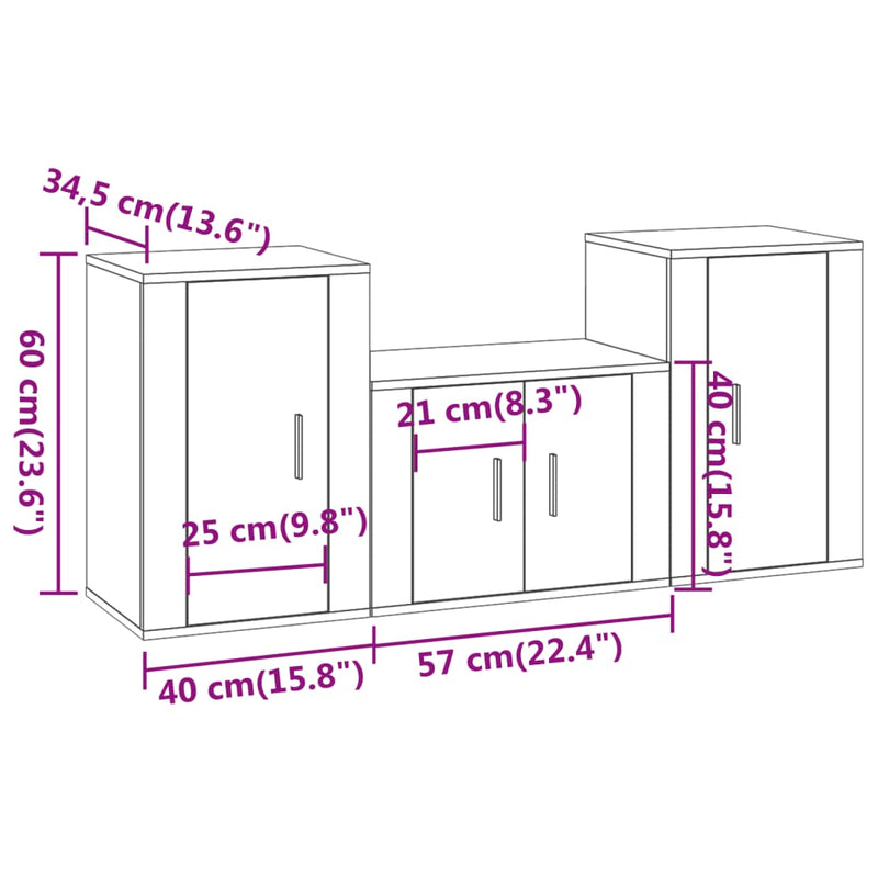 3 Piece TV Cabinet Set High Gloss White Engineered Wood