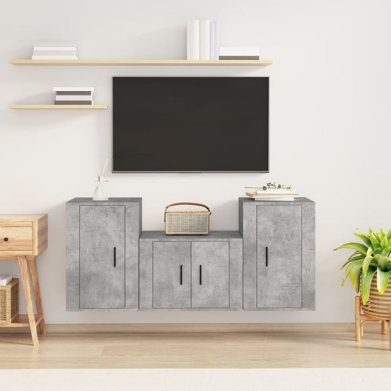 3 Piece TV Cabinet Set Concrete Grey Engineered Wood