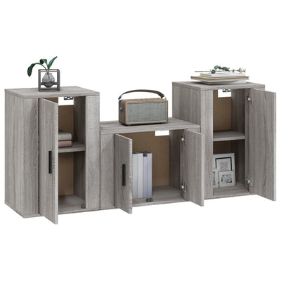 3 Piece TV Cabinet Set Grey Sonoma Engineered Wood