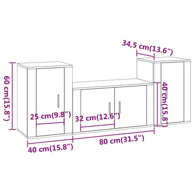 3 Piece TV Cabinet Set High Gloss White Engineered Wood