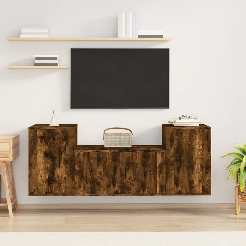 3 Piece TV Cabinet Set Smoked Oak Engineered Wood