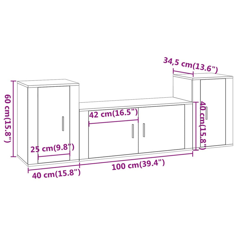 3 Piece TV Cabinet Set High Gloss White Engineered Wood