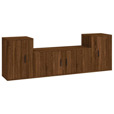 3 Piece TV Cabinet Set Brown Oak Engineered Wood