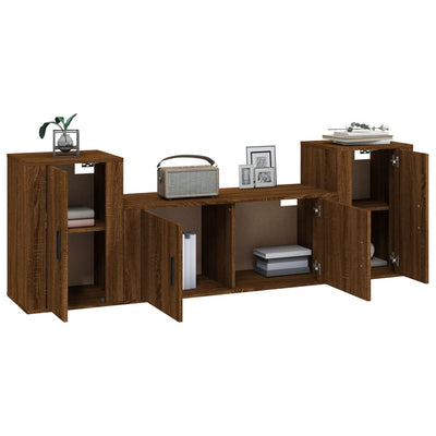 3 Piece TV Cabinet Set Brown Oak Engineered Wood