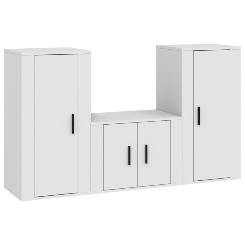 3 Piece TV Cabinet Set White Engineered Wood