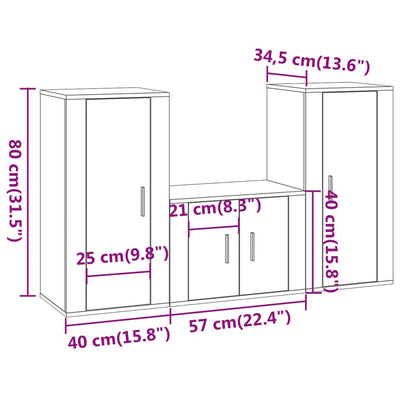 3 Piece TV Cabinet Set White Engineered Wood