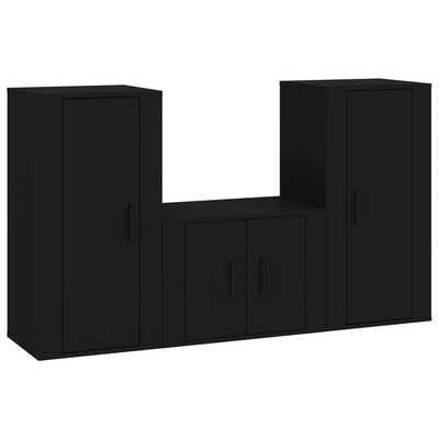 3 Piece TV Cabinet Set Black Engineered Wood